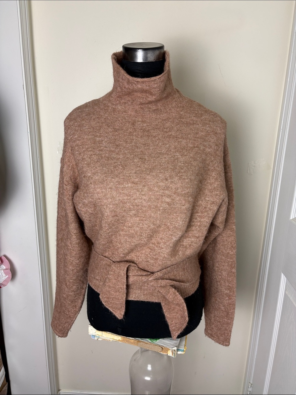 Aritzia Wilfred Mauve-Taupe Tie-Waist Turtleneck Sweater
